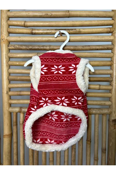 yalıpet Red Patterned Cat Dog Clothes Fleece