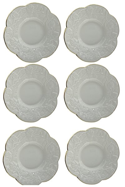 DUKKANI ISTANBUL Porselen Çay Tabağı 6'lı Kabartma Rose Altın Yaldızlı