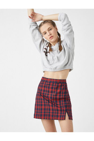 Koton Women's Red Plaid Skirt 1KAL78131IW