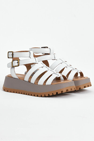 Venüs Gladiator Comfort White Leather Women's Sandals - 2338005 Y