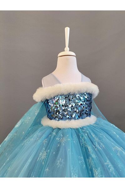 Star Kids Costum Elsa Fata cu Pelerina, Rochie Elsa Pelerina Albastra Fata