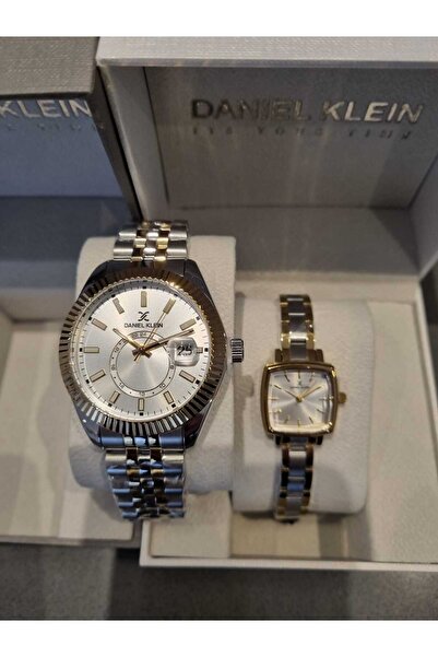 Daniel Klein Metalic Grey-Gold Couple Lover Watch and Bracelet with Gift