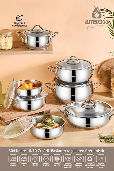 Amboss 14-Piece Stone Prime Stainless Steel Cookware Set & Steel Storage Container