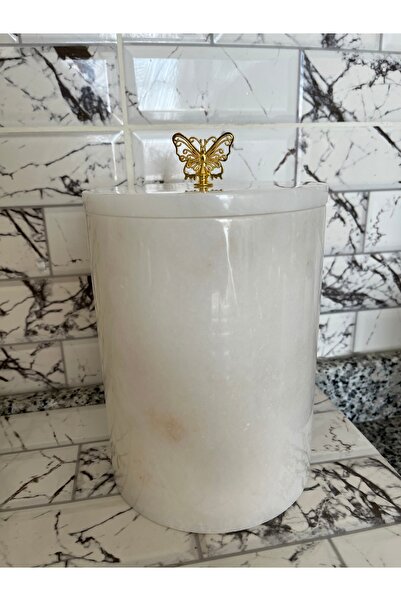 SAMTAŞ Λευκό μαρμάρινο σετ μπάνιου 7 τεμαχίων με χρυσά αξεσουάρ πεταλούδας