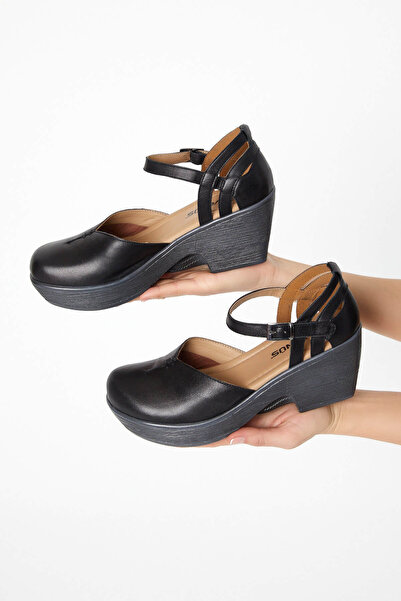 Venüs Kadın Apartman Topuk Deri Ayakkabı Siyah 1912502