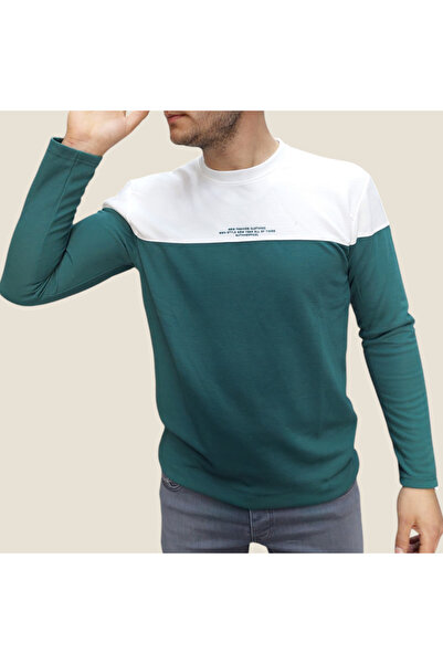 Kabartma Yazı Baskılı Yeşil-Beyaz Sweatshirt