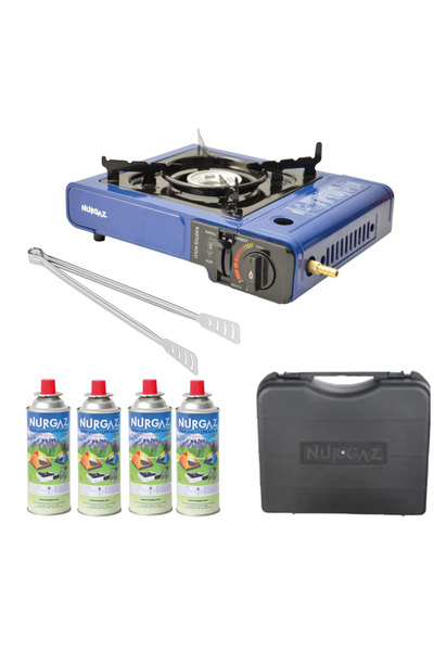 NURGAZ Portatif Ocak Taşıma Çantası 4 Adet 220gr Ocak Kartuşu Ve Izgara Maşa ...