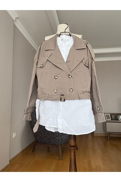 Natavanbutık Dark Beige Oversize Short Trench Coat