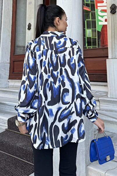 Juuuj Блакитна сорочка з сатину з візерунком