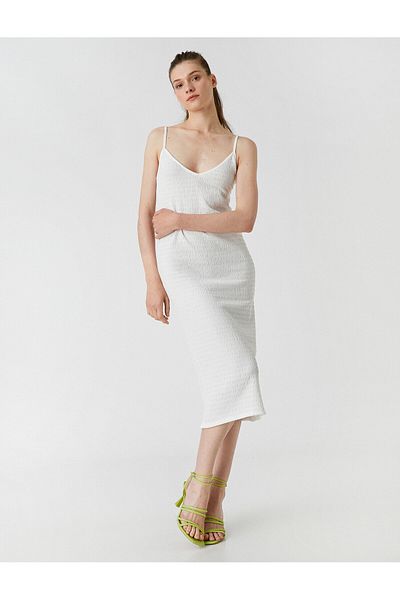 Koton Strappy Midi Φόρεμα V λαιμόκοψη