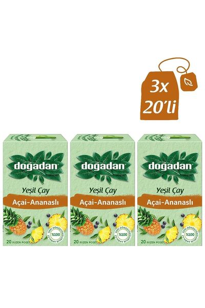 Doğadan Yeşil Çay Açai-Ananaslı 20 Adet x3 Adet