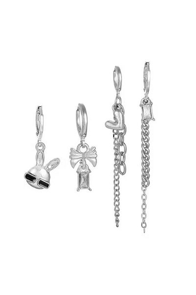Vintageamer Women's 4-Piece Ribbon Heart Detailed Earrings Set