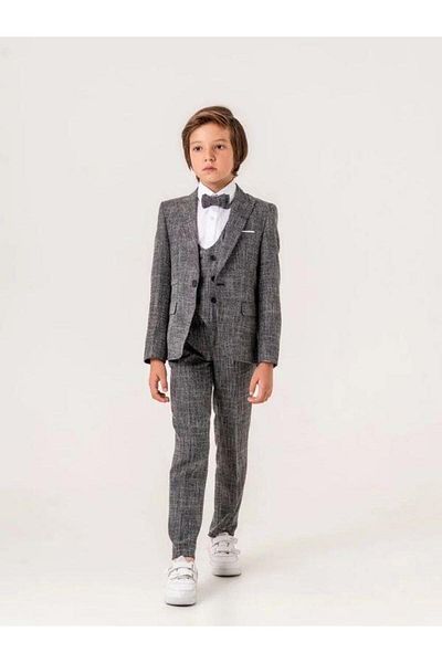 Zekids Boy's Pocket Handkerchief Detailed Linen Suit (10-14 Years Old)