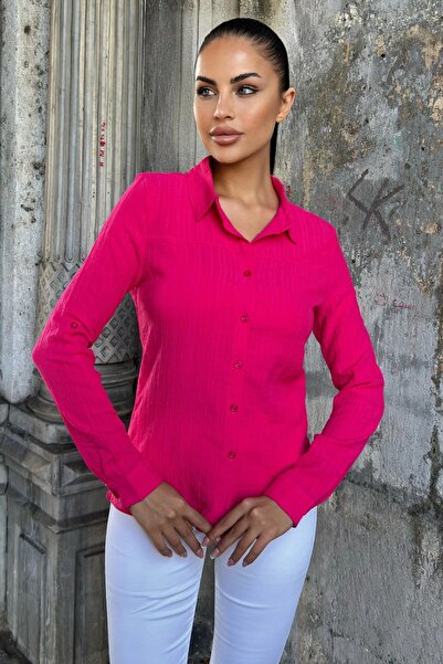 Juuuj Mânecă lungă fucsia, model în dungi, cămașă Maya