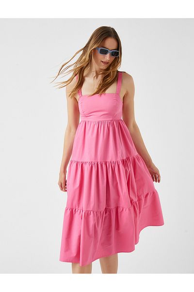Koton Träger-Midikleid aus gerüschter Baumwolle