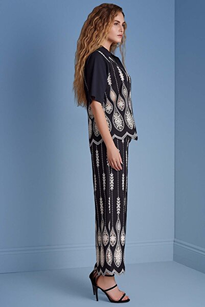 Guitar Wide Leg Black Brodered Trousers