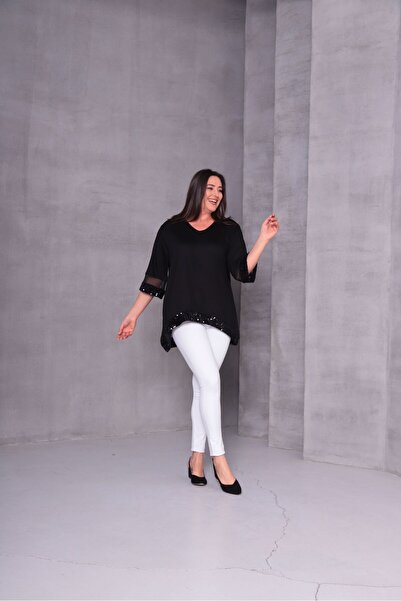 Esina Women's Crystal Fabric Tunic with Sequins and Tulle Detail