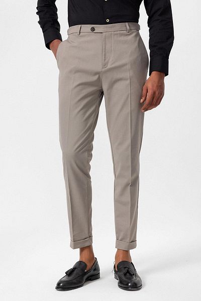 Antioch Beige Slim Fit Double Leg Men's Trousers