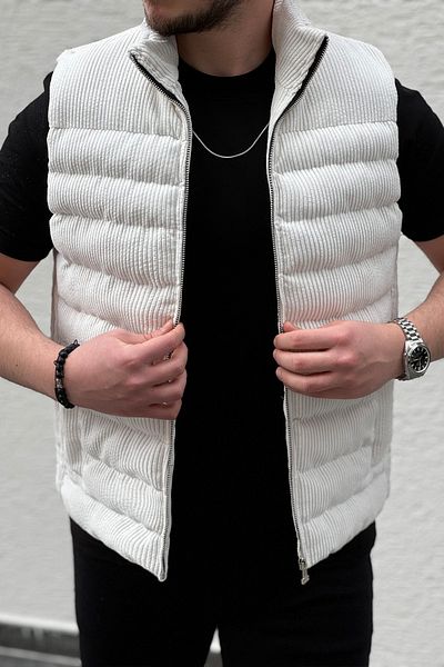 Moderk New Velvet Corduroy Zip-Up Inflatable Vest Men