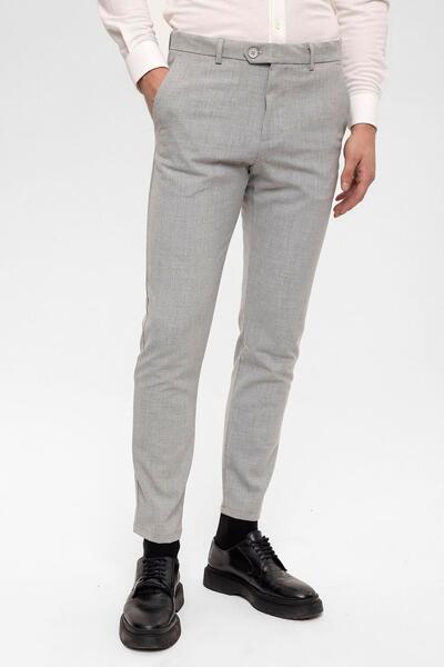 Antioch Light Gray Men's Slim Fit Trousers with Accessory Detail
