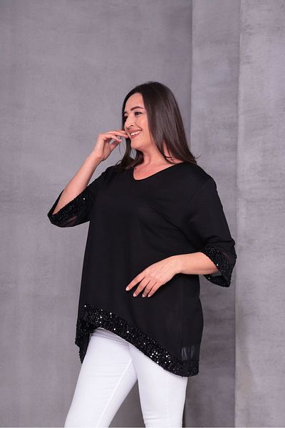 Esina Women's Crystal Fabric Tunic with Sequins and Tulle Detail