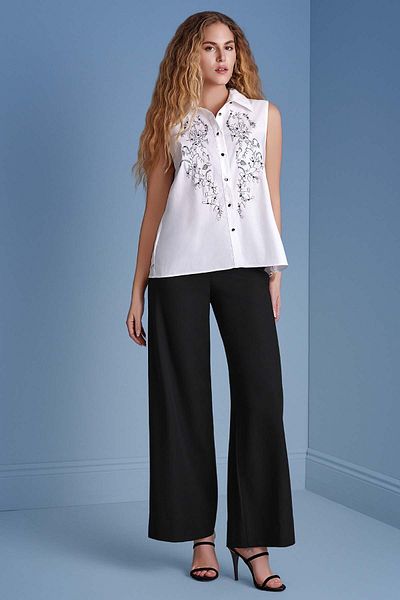 Guitar Wide Leg Black Woven Trousers