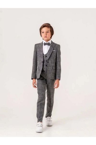 Zekids Boy's Pocket Handkerchief Detailed Linen Suit (10-14 Years Old)