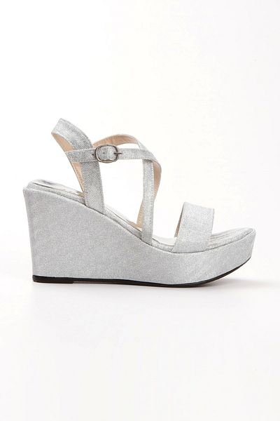 GULT Silver Glitter Wedge Heeled Women's Evening Dress Shoes