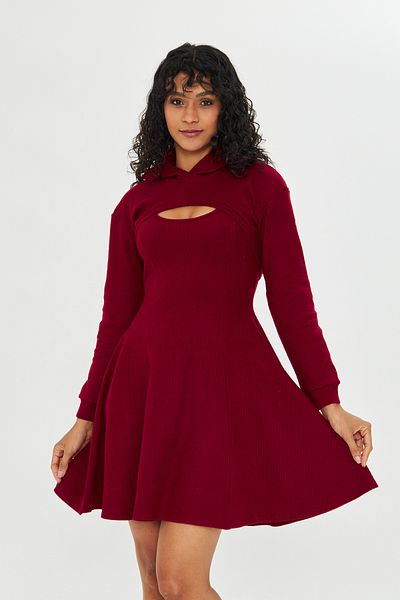 ESPOİRPLUS ROCHIE DE FEMEIE DE CULOARE BURGUNDĂ BOLERO CU GLUGĂ CU MÂNECĂ ZERO