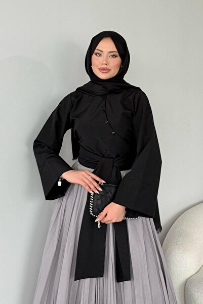 Hazamoda نصف قميص أسود - تصميم مربوط