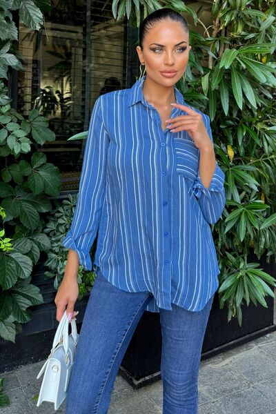 Juuuj Γυναικείο πουκάμισο με μακρύ μανίκι Indigo από ειδικό ύφασμα με μονή τσ...