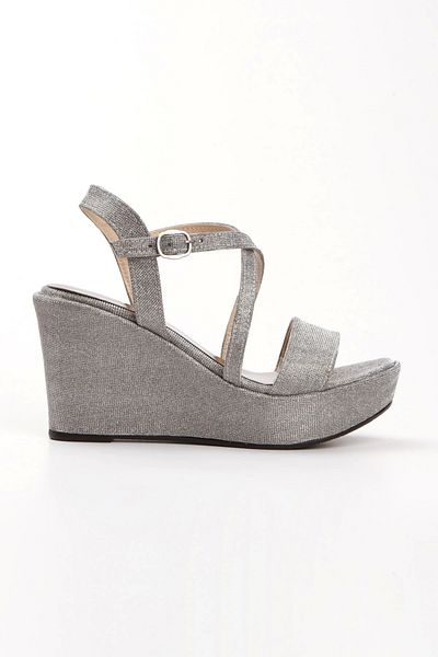 GULT Platinum Silvery Women's Evening Dress Wedge Heel Shoes