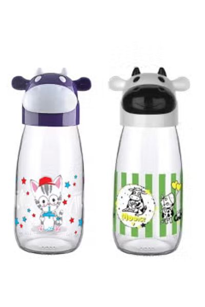 Titiz Glass Bottles for Milk or Juice Cow Shaped for Children  2 Small Pieces 250 ML
