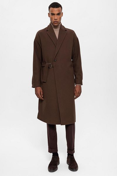 Antioch Dark Brown Belted Oversize Men's Coat