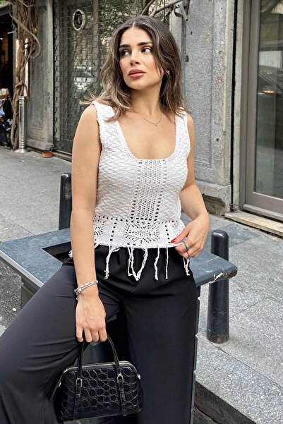 Juuuj Γυναικεία εκρού πλεκτή μπλούζα με διάτρητο σχέδιο, πλεκτή, αντι-ιδρωτικ...