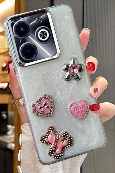 3GEN CASE Infinix Smart 8 Pro متوافق مع شريط حجري ثلاثي الأبعاد على شكل فراشة وتطريز على شكل قلب مجموعة لامعة