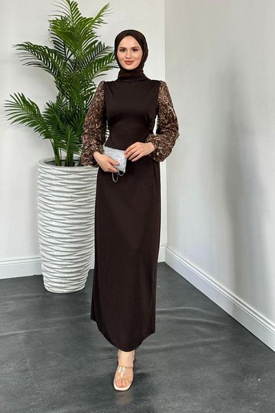 MERVEN AKYÜZ Βραδινό φόρεμα Mogy Brown Crepe με παγιέτες