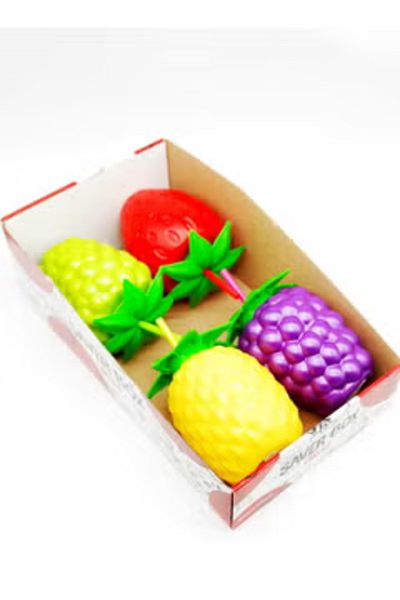Qlüx Plastic Juice Bottle with Straw Fruit Shape 4 Pcs Set 12,5X18,5 CM