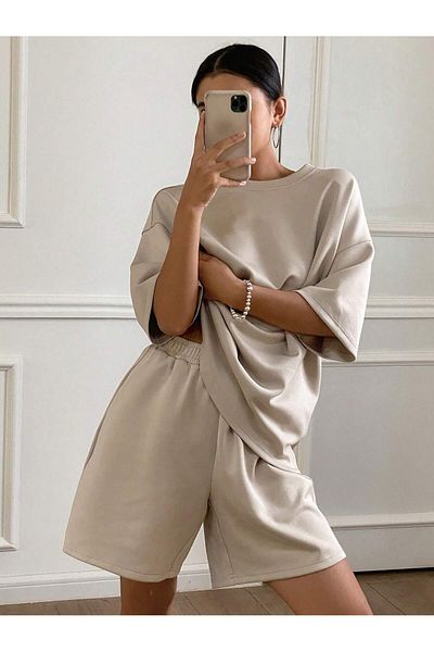 ALİKA Women's Basic Casual Stylish Bottom Top Shorts Set