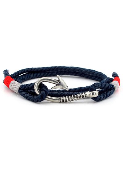 Solfera Fisherman Fisherman Fishing Line Hook - Navy Blue, Red, Gray, Tied, Three Rows Men's Bracelet M060A