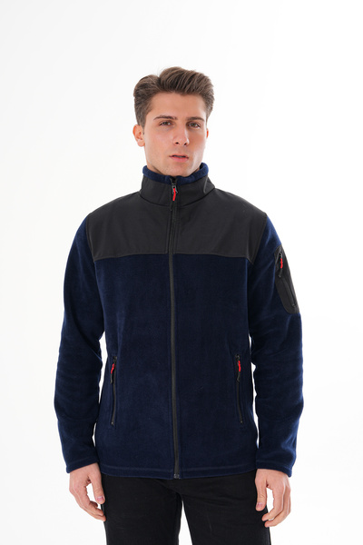 VEGA PORT Ανδρικό μπουφάν από φλις μπλε Navy Full Zipper Αδιάβροχο SoftShell Garnished Fleece Jacket