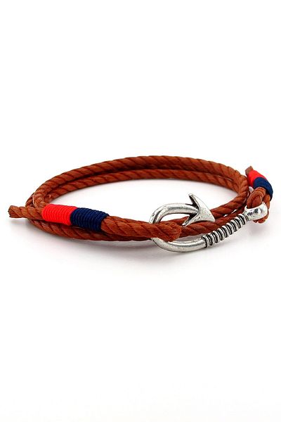 Solfera Men's Bracelet - Fisherman Fishing Rod, Red Navy, Cinnamon Rope, Tied Three Rows M060B