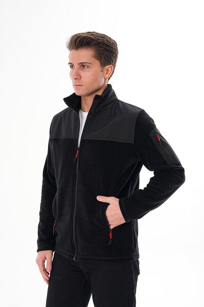 VEGA PORT Men's Black Full Zipper Waterproof Softshell Garnished Fleece Jacket