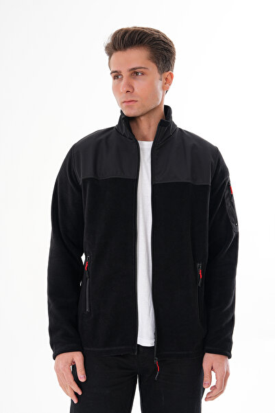 VEGA PORT Ανδρικό μαύρο μπουφάν με φερμουάρ, αδιάβροχο SoftShell Garnished Fleece Jacket