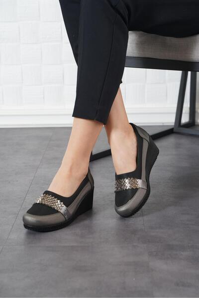 Moda Pie Platinum Stone Ketar Band Women's Wedge Heel Shoes