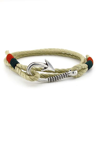 Solfera Men's Bracelet - Fisherman Fishing Rod, Cream Rope, Cinnamon Green, Tied Three Rows M060C