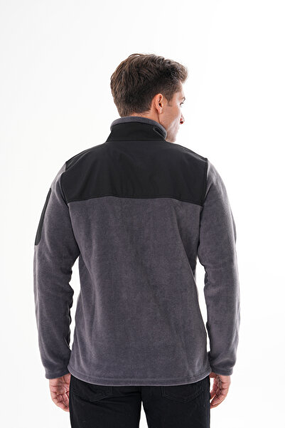 VEGA PORT Men's Gray Full Zipper Waterproof Softshell Garnished Fleece Jacket