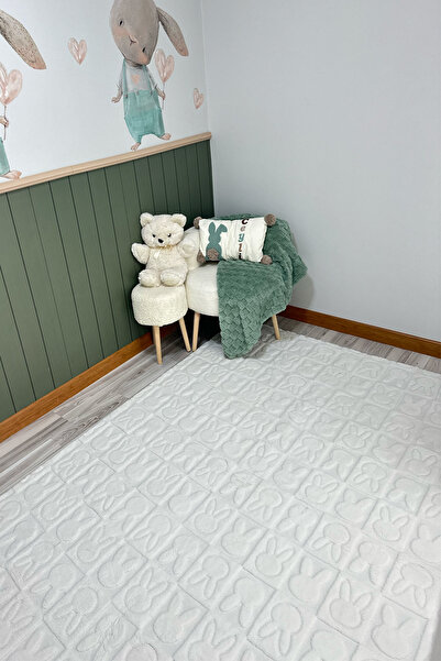 COZIE HOME Beyaz Puffy Soft Peluş Tüylü Kabartmalı İnce Halı, Tavşan Desenli ...