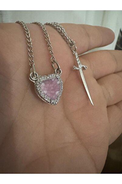 Herşey Nota قلادة للزوجين على شكل سيف على شكل قلب وردي من القطن للأميرة والصياد