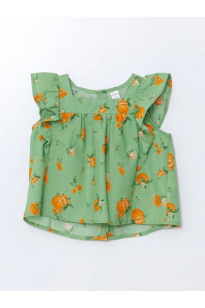 LC Waikiki Lcw Kids Green Orange Printed Girls Blouse and Pants 2Pcs